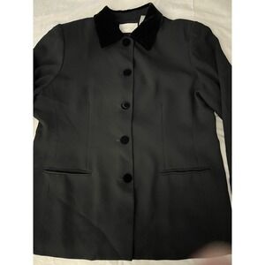 Vintage Black Wool Coat Velvet Collar/Cuffs/Buttons Structured Dark Academia
